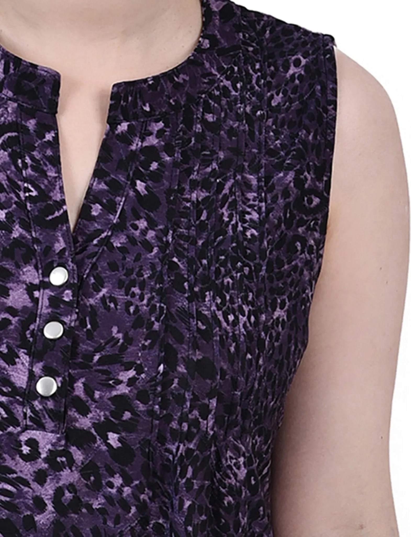 Purple Cheetah Sleeveless Jacquard Y Neck Top - Petite sold by Dress Barn product image thumbnail 3