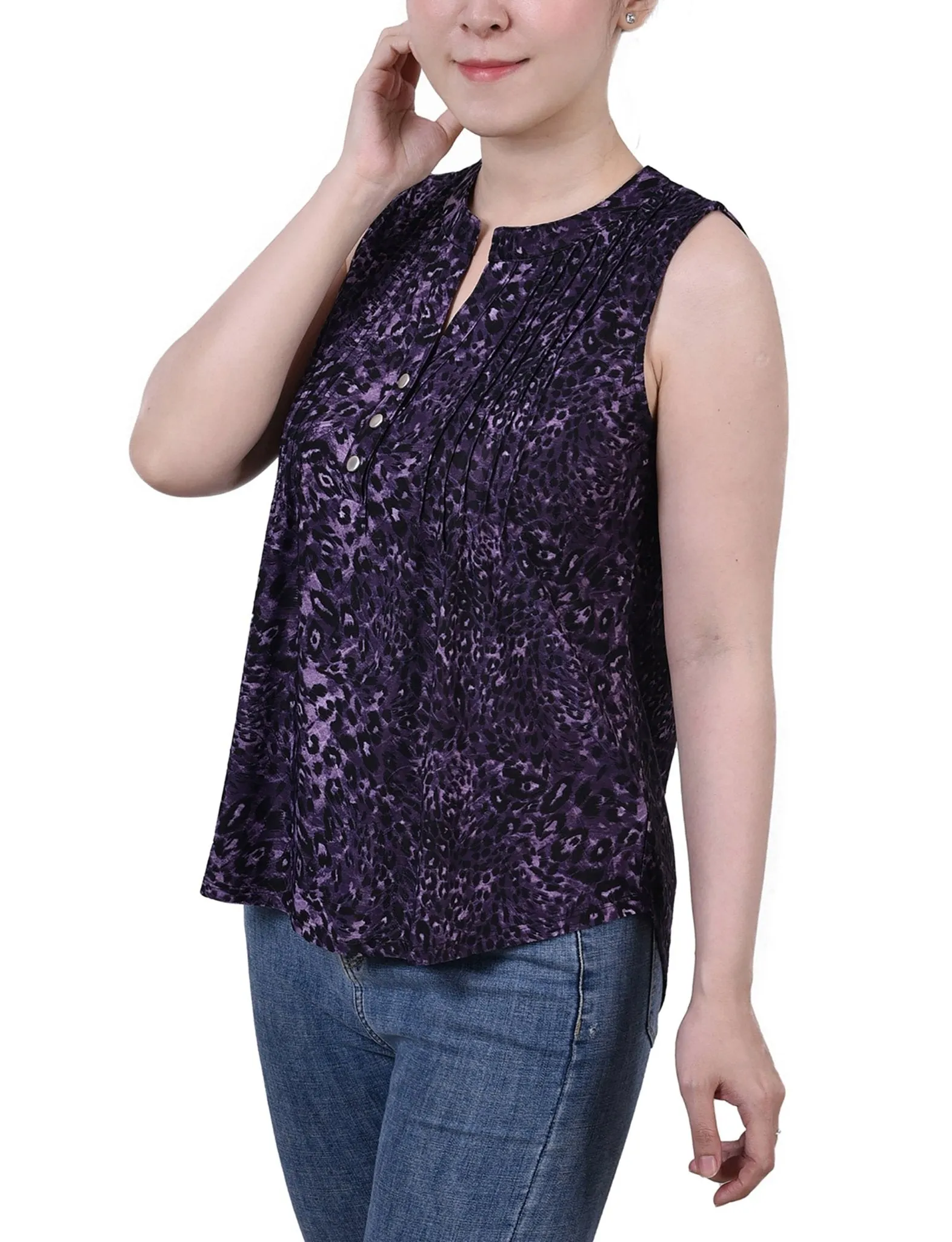 Purple Cheetah Sleeveless Jacquard Y Neck Top - Petite sold by Dress Barn product image thumbnail 2