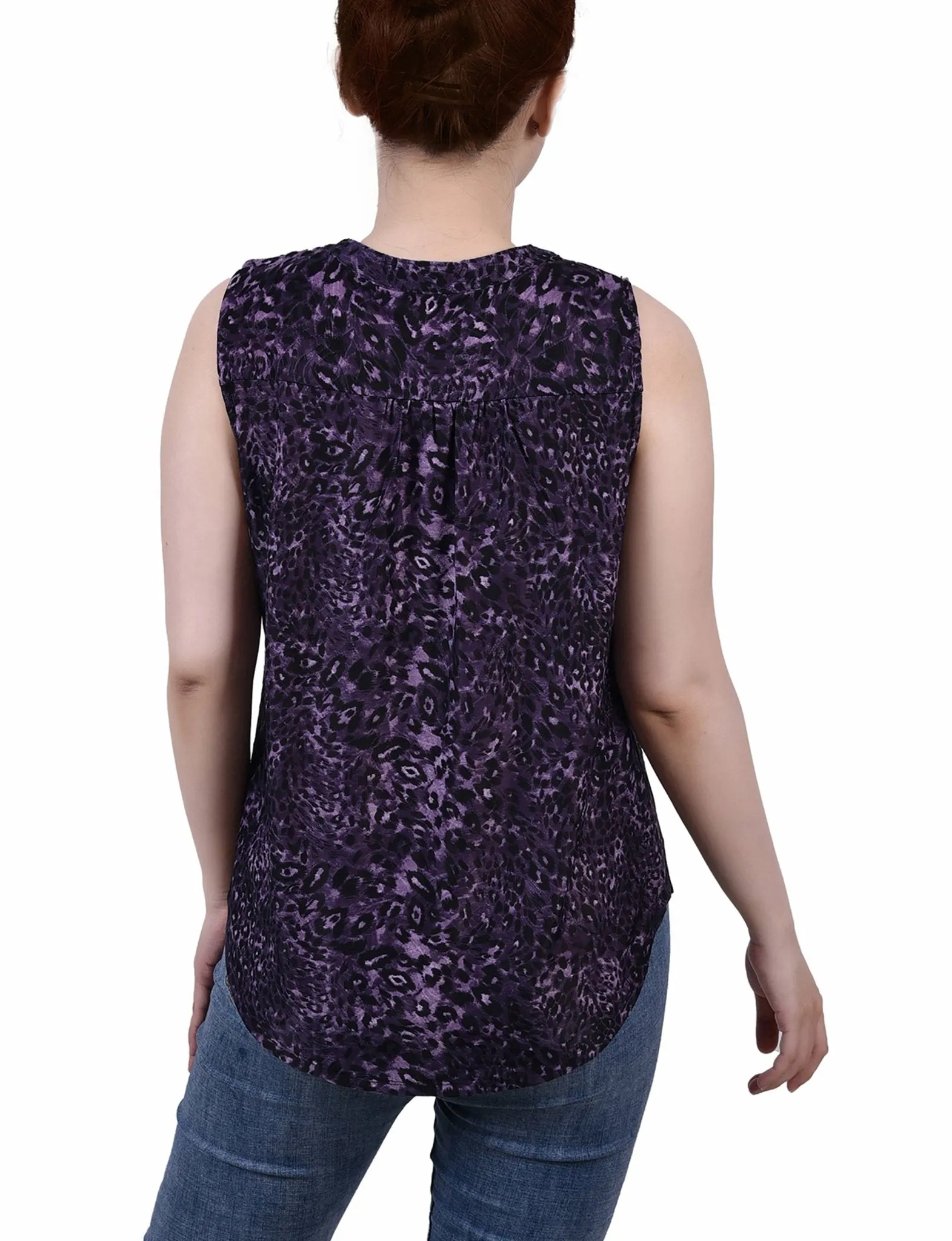 Purple Cheetah Sleeveless Jacquard Y Neck Top - Petite sold by Dress Barn product image thumbnail 4