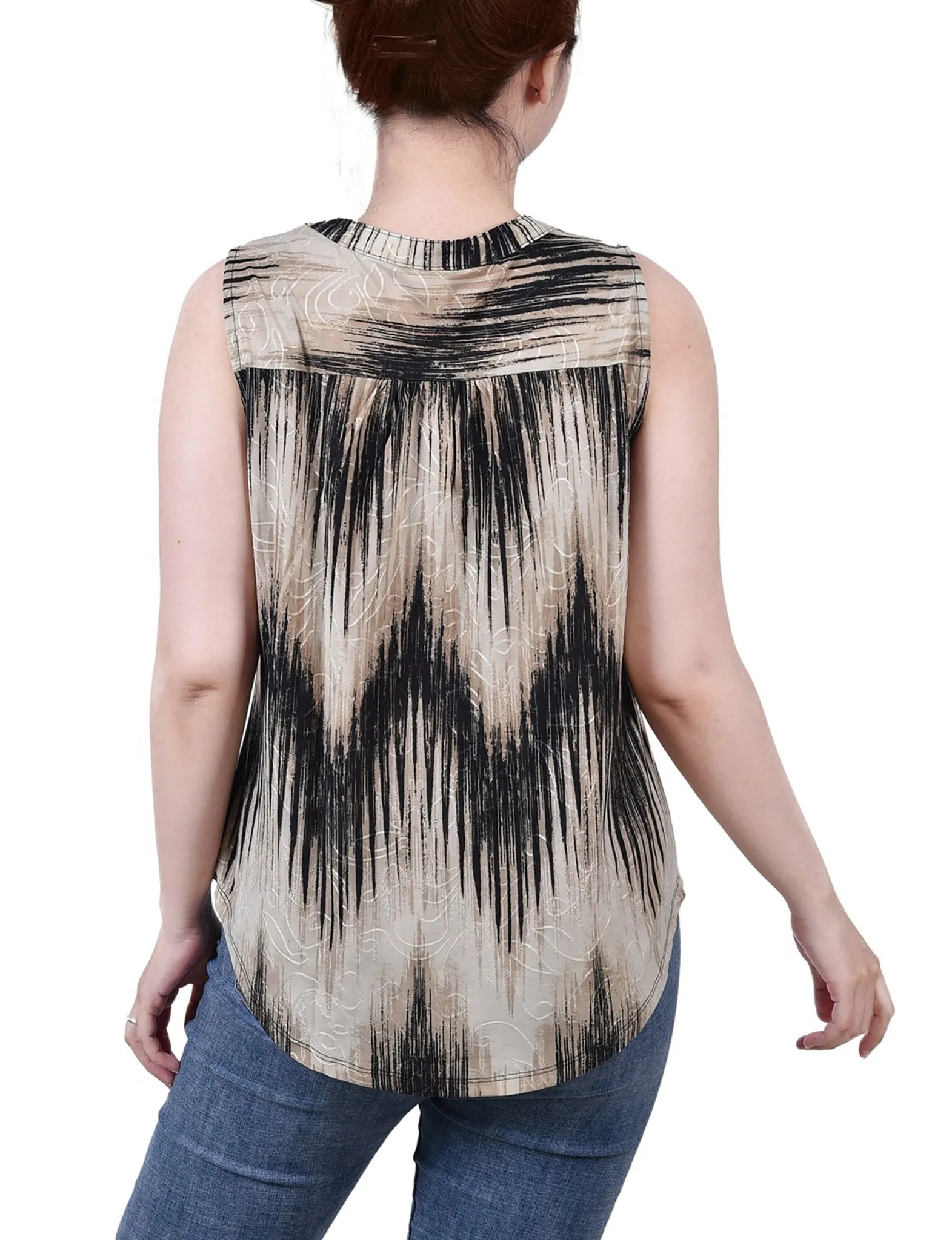 Khaki Ligia Sleeveless Jacquard Y Neck Top - Petite sold by Dress Barn product image thumbnail 4