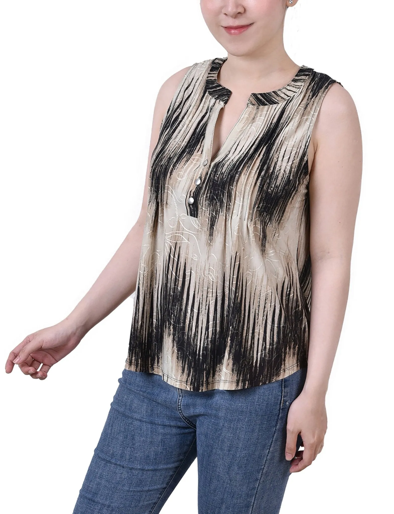 Khaki Ligia Sleeveless Jacquard Y Neck Top - Petite sold by Dress Barn product image thumbnail 2