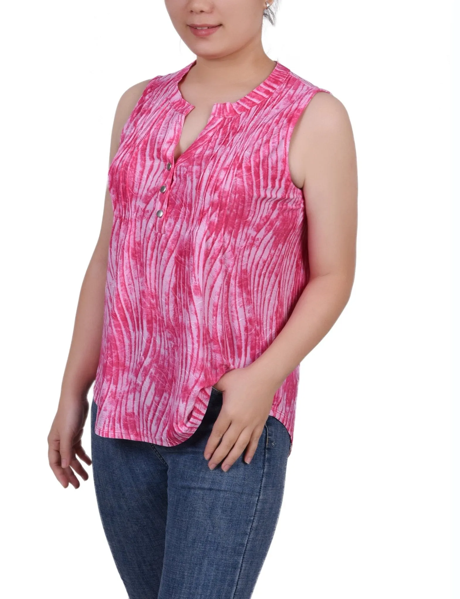Fuschia Swirlbreeze Sleeveless Jacquard Y Neck Top - Petite sold by Dress Barn product image thumbnail 2