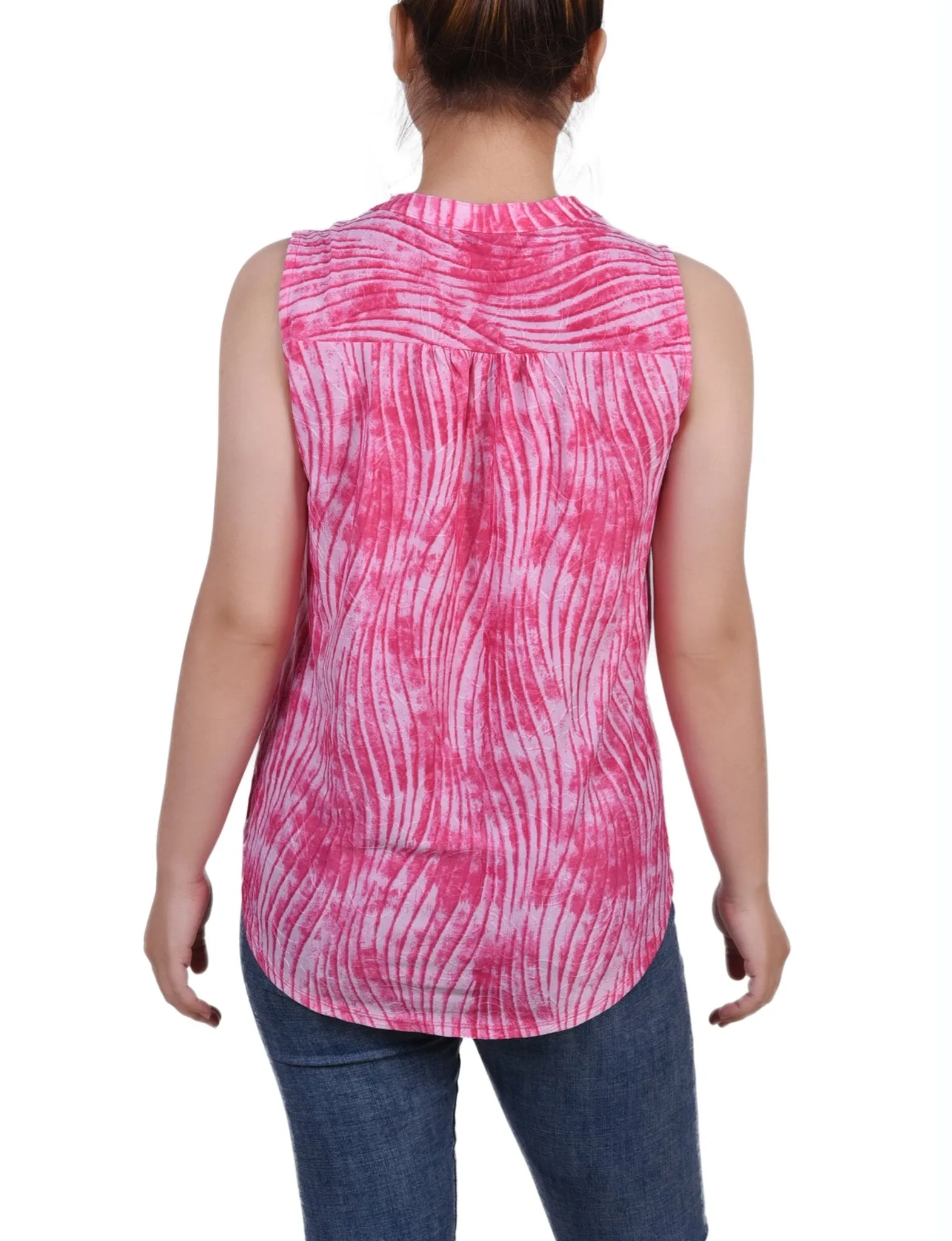 Fuschia Swirlbreeze Sleeveless Jacquard Y Neck Top - Petite sold by Dress Barn product image thumbnail 4