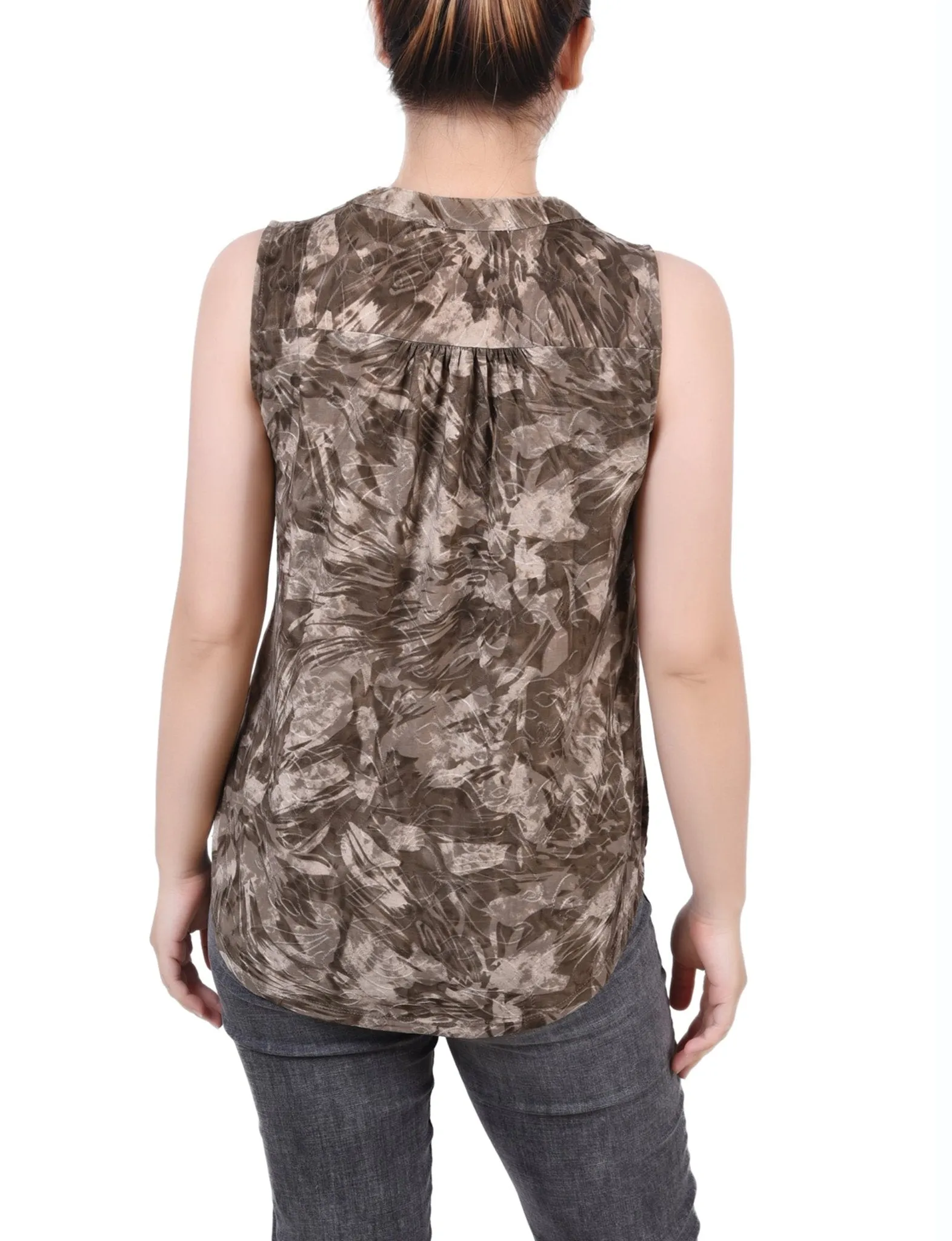 Taupe Jackrain Sleeveless Jacquard Y Neck Top - Petite sold by Dress Barn product image thumbnail 4
