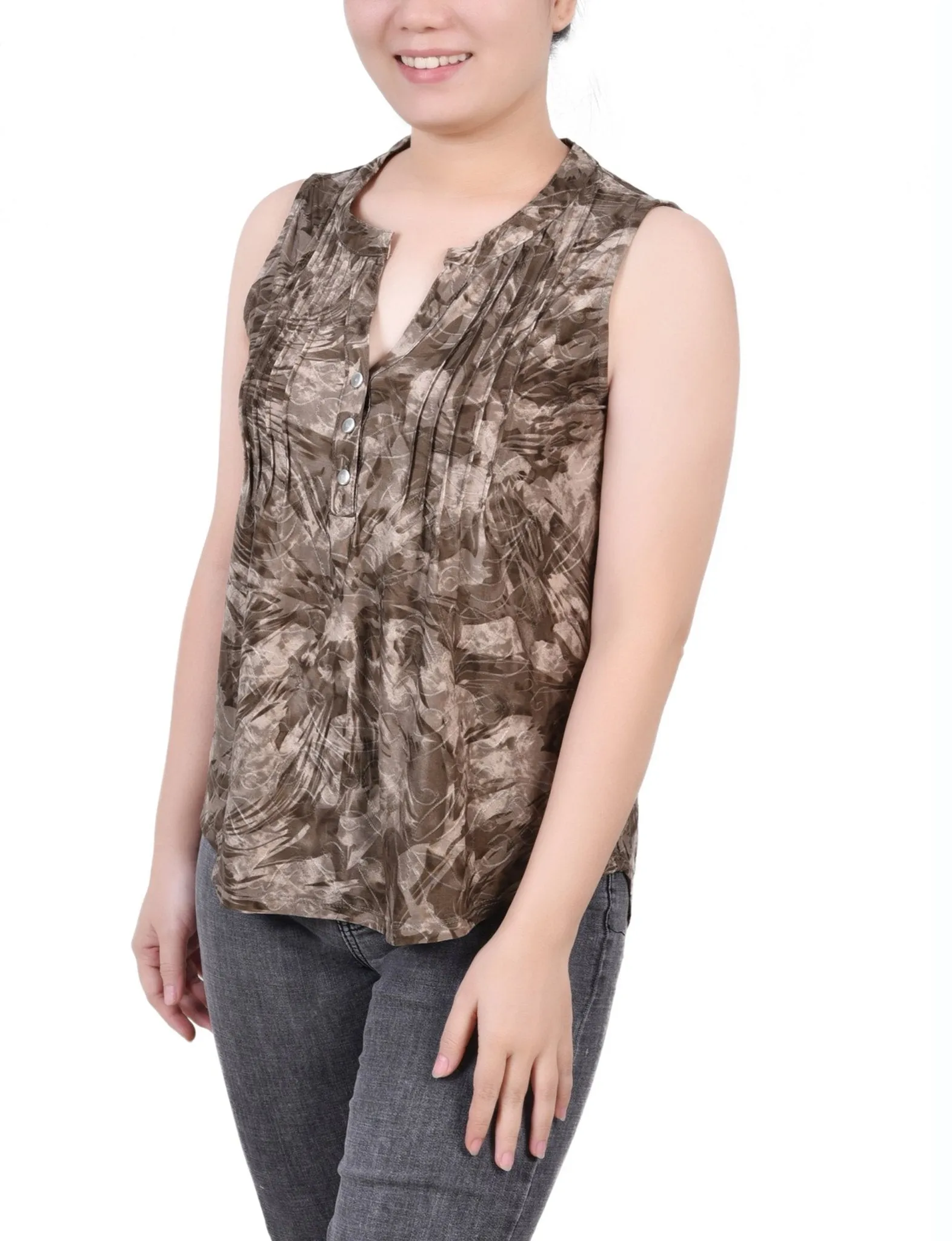 Taupe Jackrain Sleeveless Jacquard Y Neck Top - Petite sold by Dress Barn product image thumbnail 2