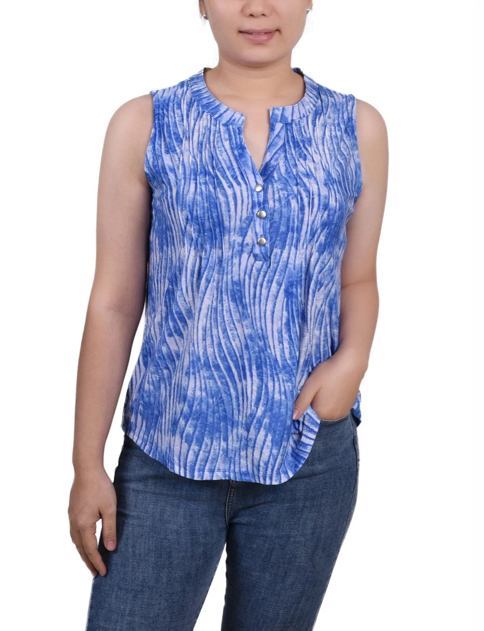 Sky Swirlbreeze Sleeveless Jacquard Y Neck Top - Petite sold by Dress Barn