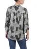 Shadow Black Animal 3/4 Sleeve Overlapped Bell Sleeve Y Neck Top - Petite sold by Dress Barn