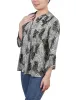 Shadow Black Animal 3/4 Sleeve Overlapped Bell Sleeve Y Neck Top - Petite sold by Dress Barn