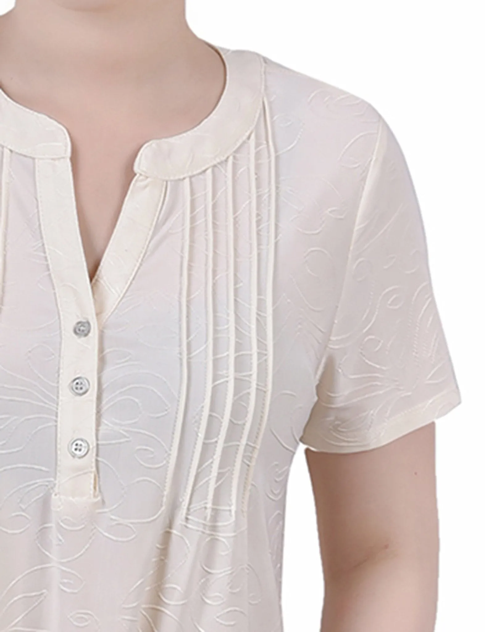 Pristine Short Sleeve Y Neck Jacquard Knit Top - Petite sold by Dress Barn product image thumbnail 3