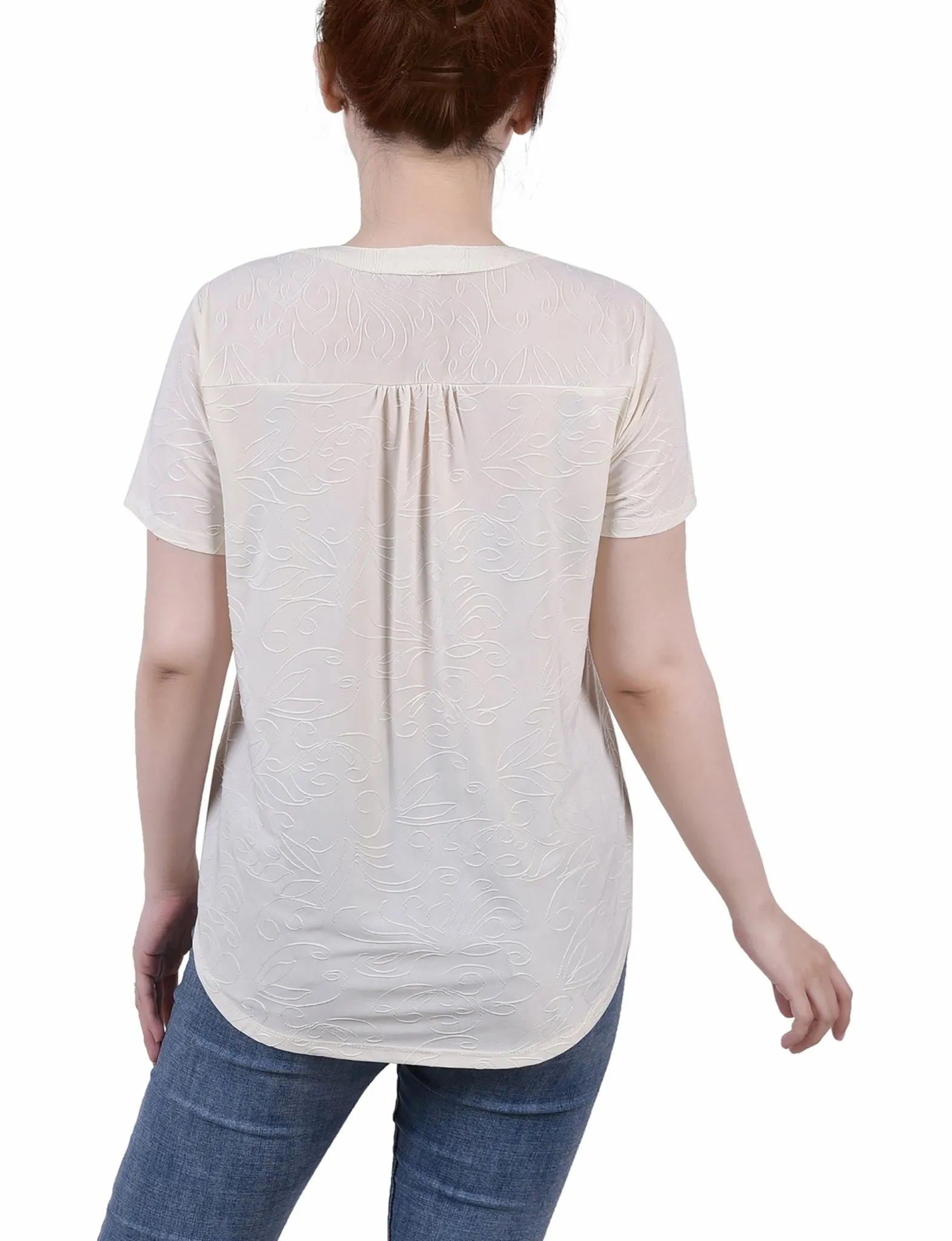 Pristine Short Sleeve Y Neck Jacquard Knit Top - Petite sold by Dress Barn product image thumbnail 4