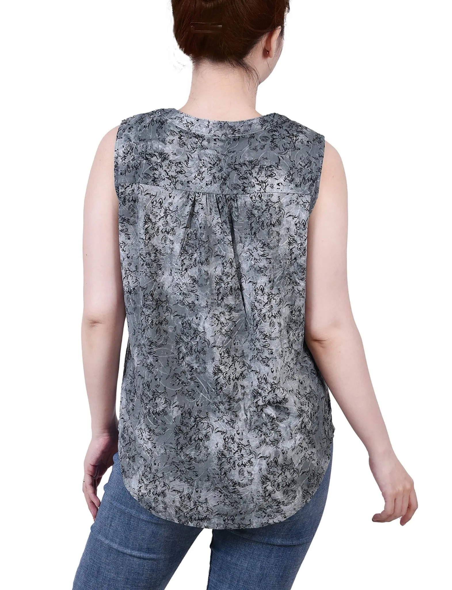 Grey Floral Sleeveless Jacquard Y Neck Top - Petite sold by Dress Barn product image thumbnail 4