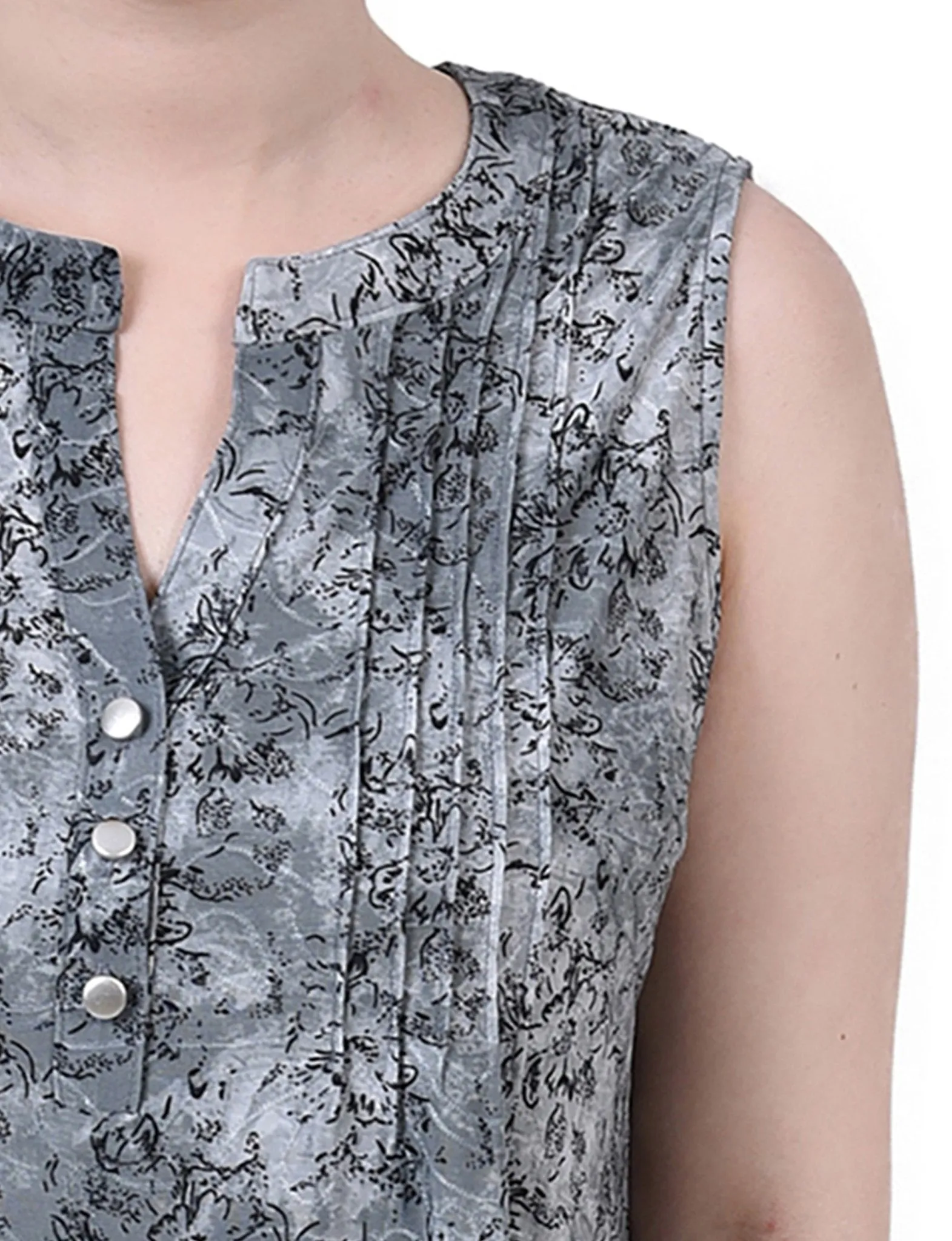 Grey Floral Sleeveless Jacquard Y Neck Top - Petite sold by Dress Barn product image thumbnail 3