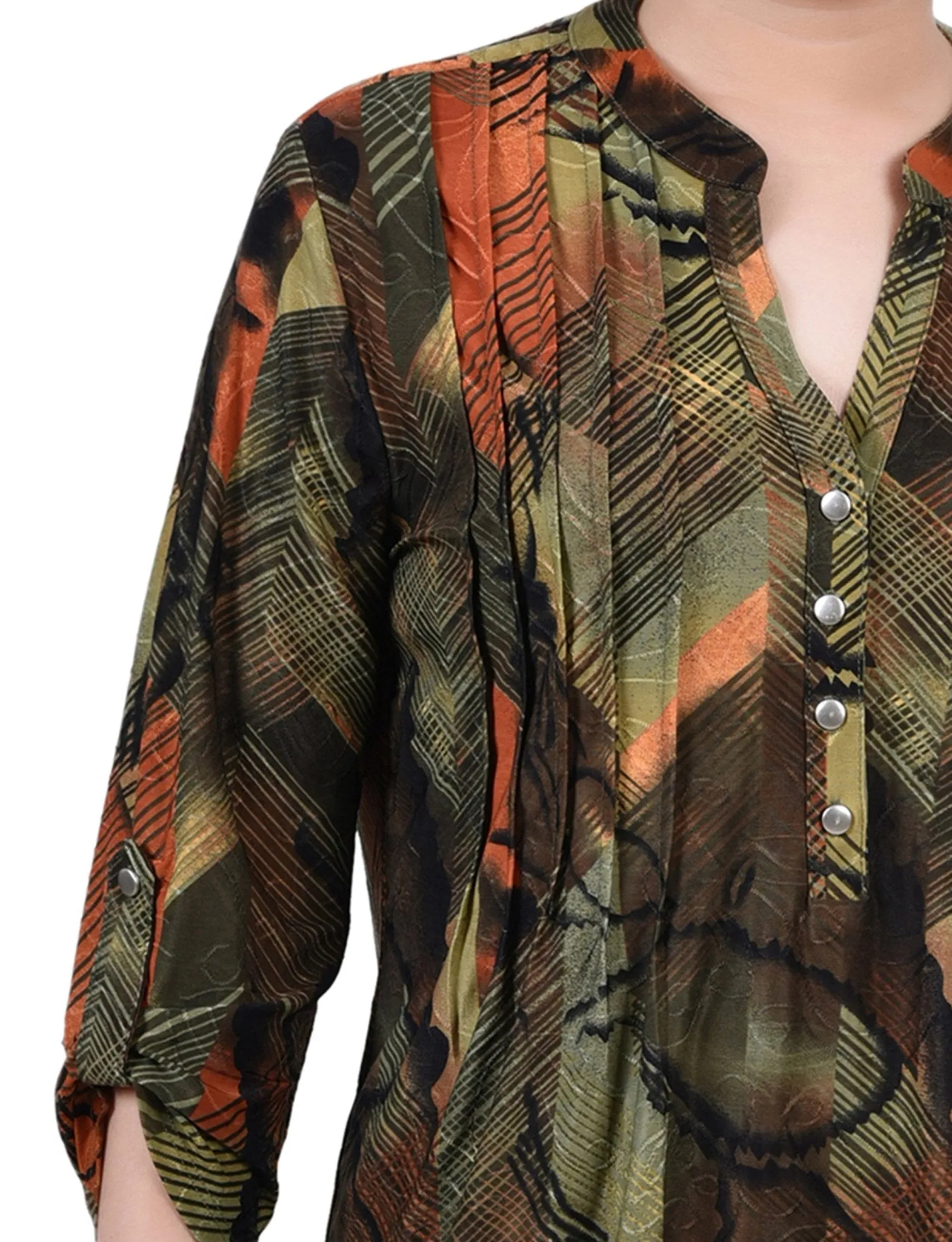 Olive Gilia 3/4 Sleeve Roll Tab Y Neck Top - Petite sold by Dress Barn product image thumbnail 3