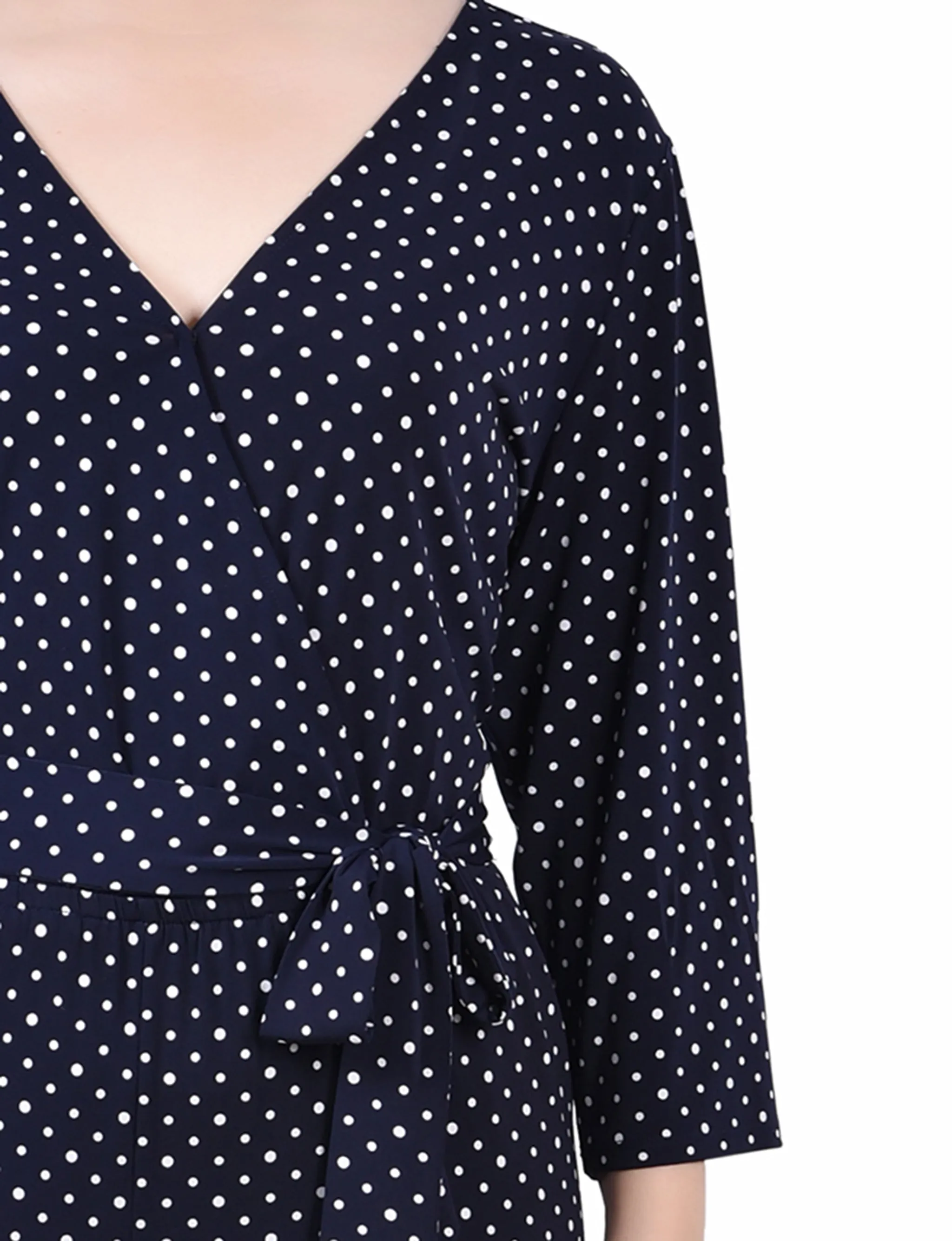 Navy Polka Dot 3/4 Sleeve Belted Jumpsuit - Petite sold by Dress Barn product image thumbnail 3