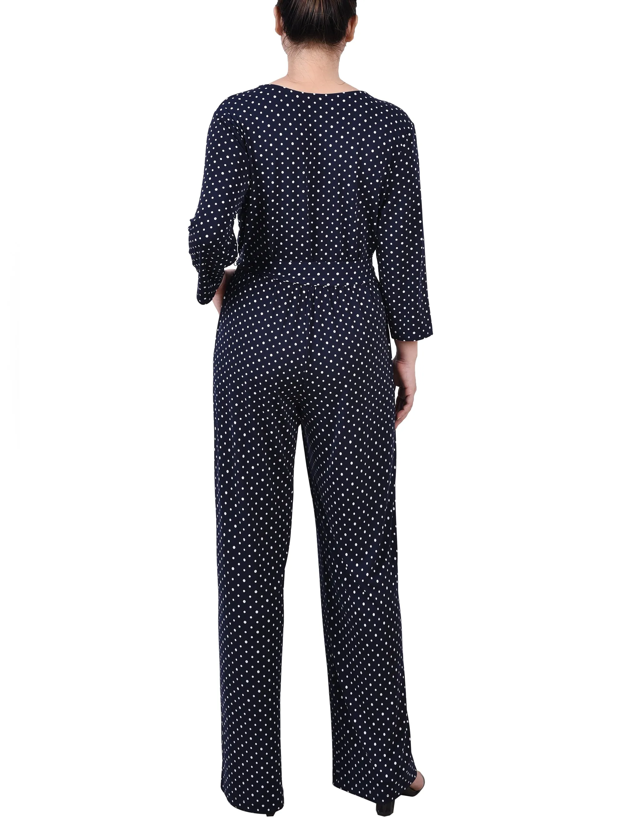 Navy Polka Dot 3/4 Sleeve Belted Jumpsuit - Petite sold by Dress Barn product image thumbnail 4