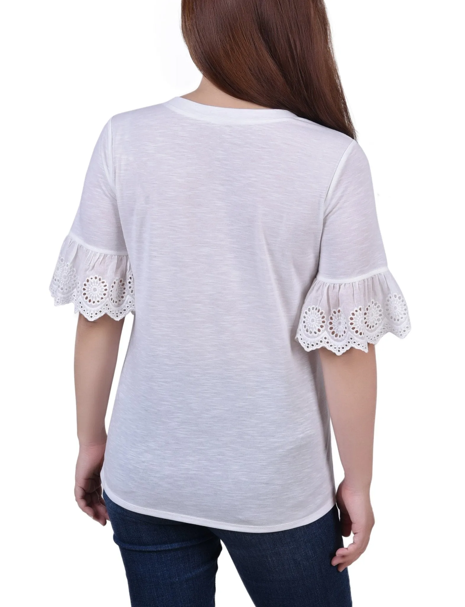 White Short Bell Sleeve Slubbed Top - Petite sold by Dress Barn product image thumbnail 4