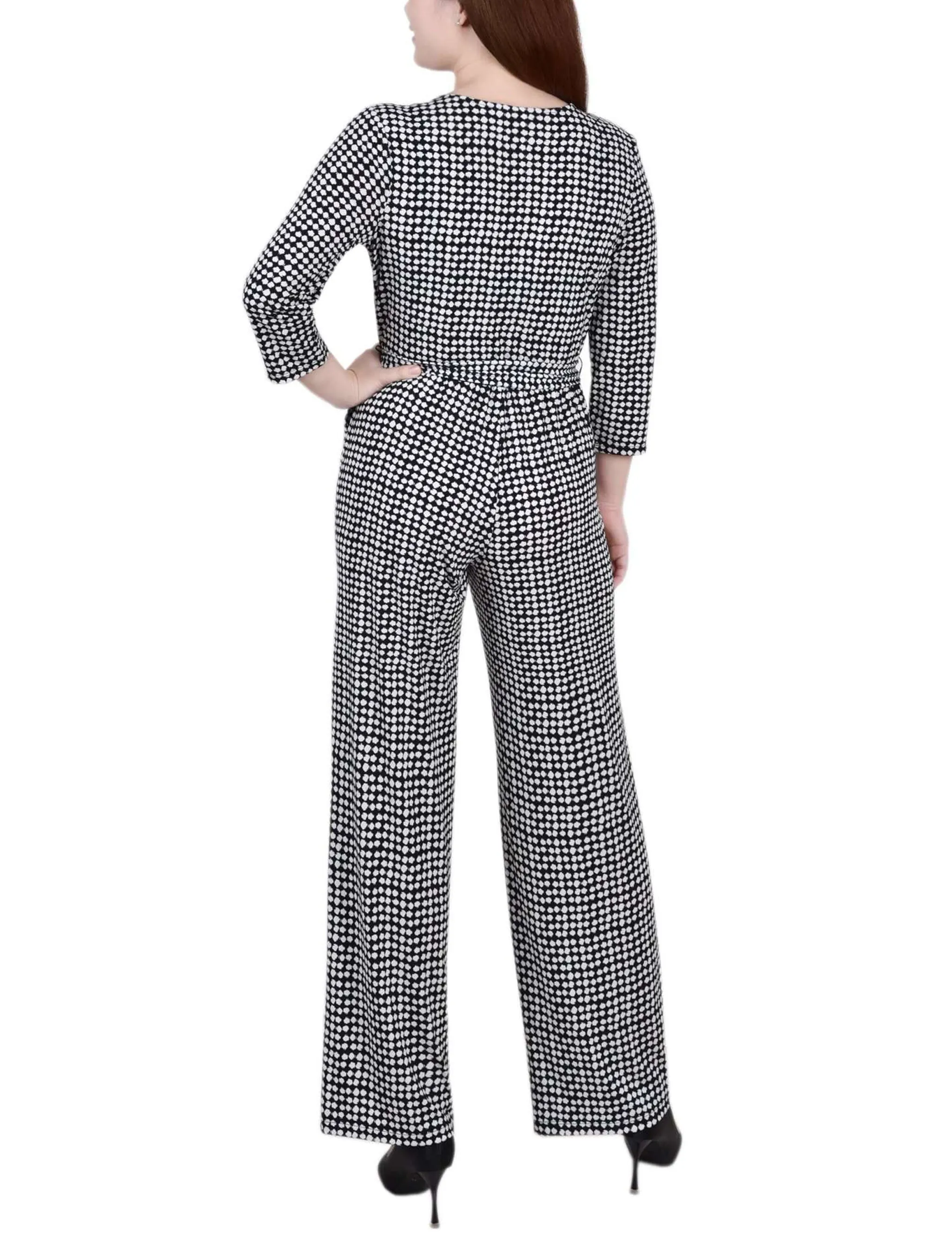 Black Polka Dot 3/4 Sleeve Belted Jumpsuit - Petite sold by Dress Barn product image thumbnail 4