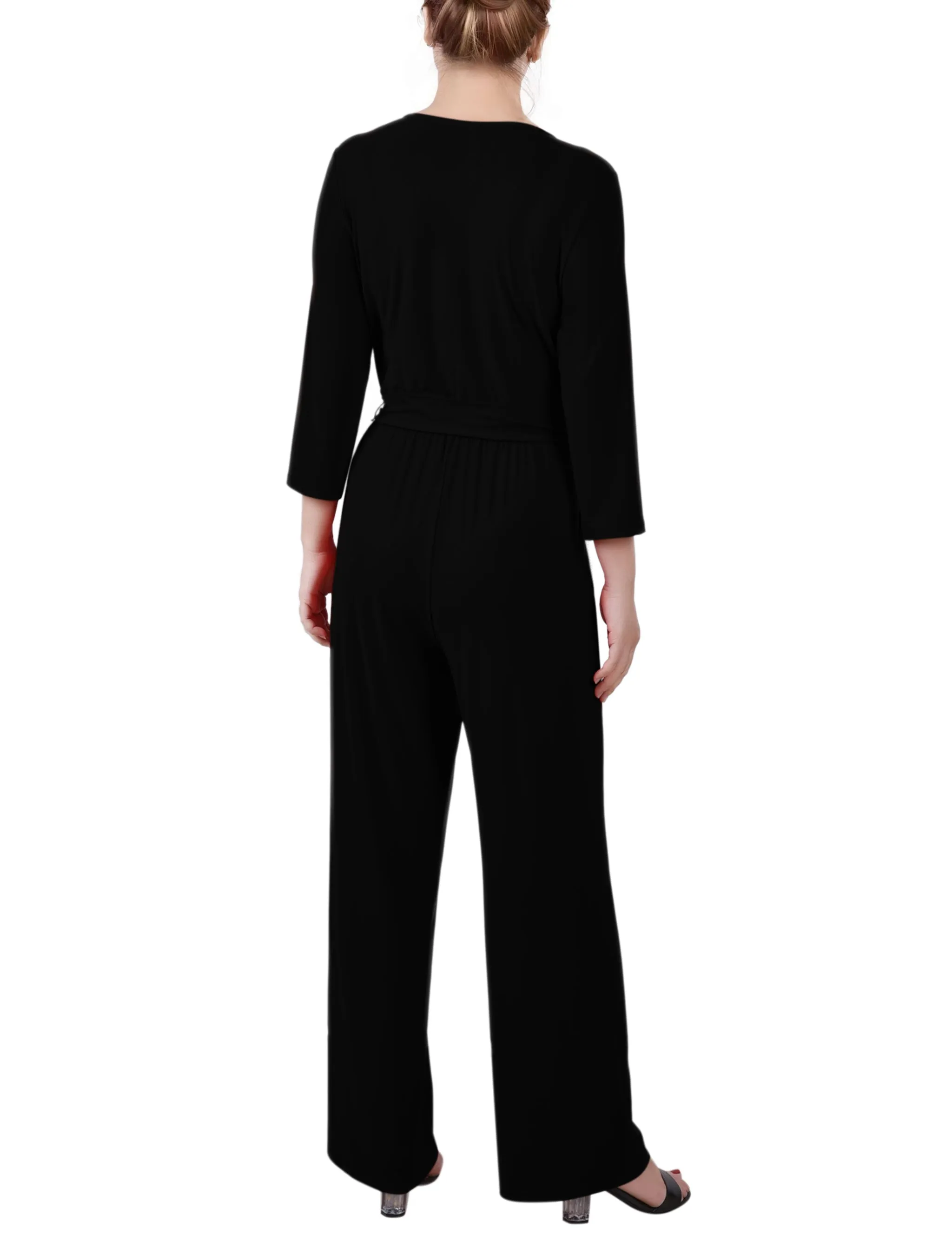 Black 3/4 Sleeve Belted Jumpsuit - Petite sold by Dress Barn product image thumbnail 4