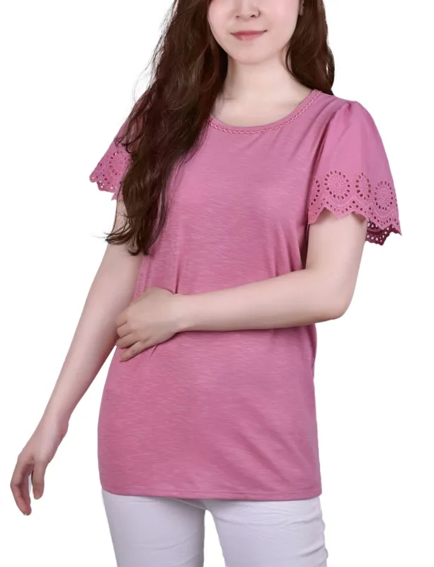 Fairy Wing Short Flutter Eyelet Sleeve Pullover - Petite sold by Dress Barn