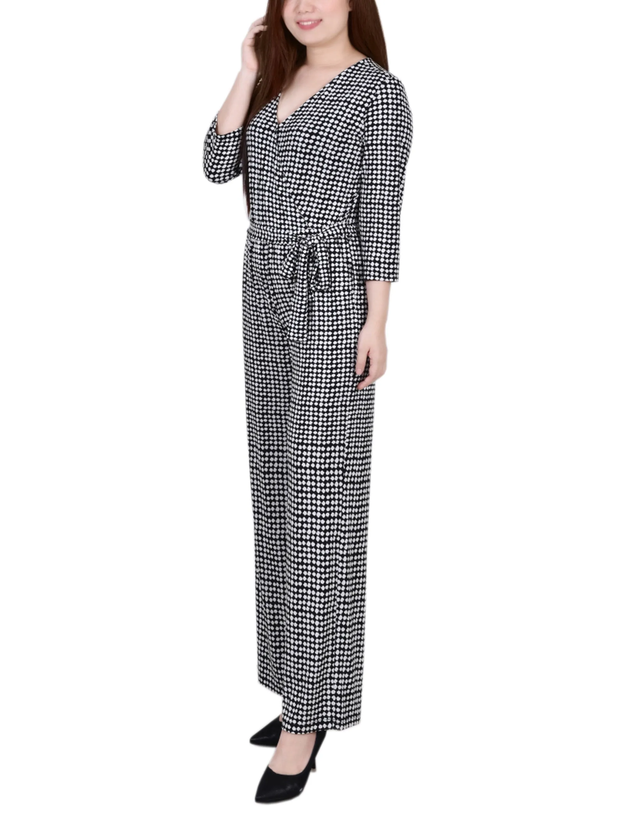 Polka Dot 3/4 Sleeve Belted Jumpsuit - Petite Short sold by Dress Barn product image thumbnail 2