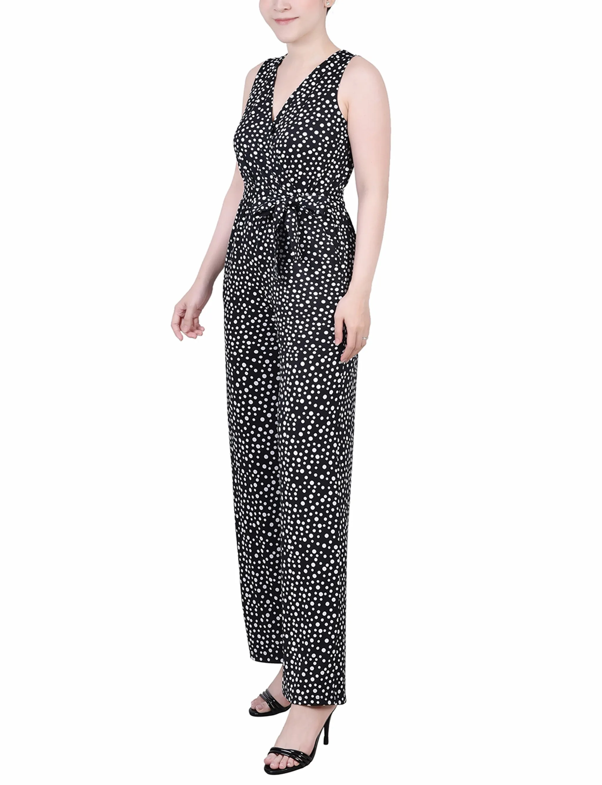 Black Polka Dot Sleeveless Belted Jumpsuit - Petite sold by Dress Barn product image thumbnail 2