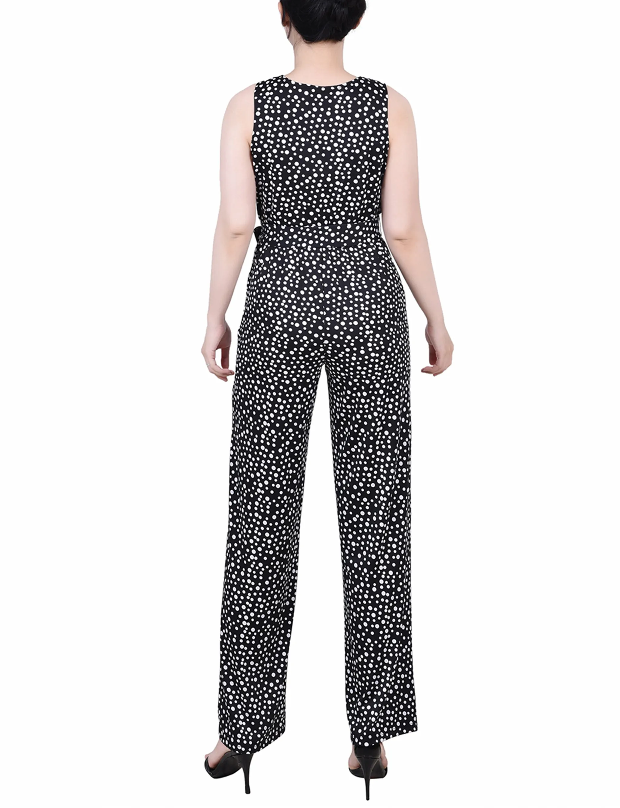 Black Polka Dot Sleeveless Belted Jumpsuit - Petite sold by Dress Barn product image thumbnail 4