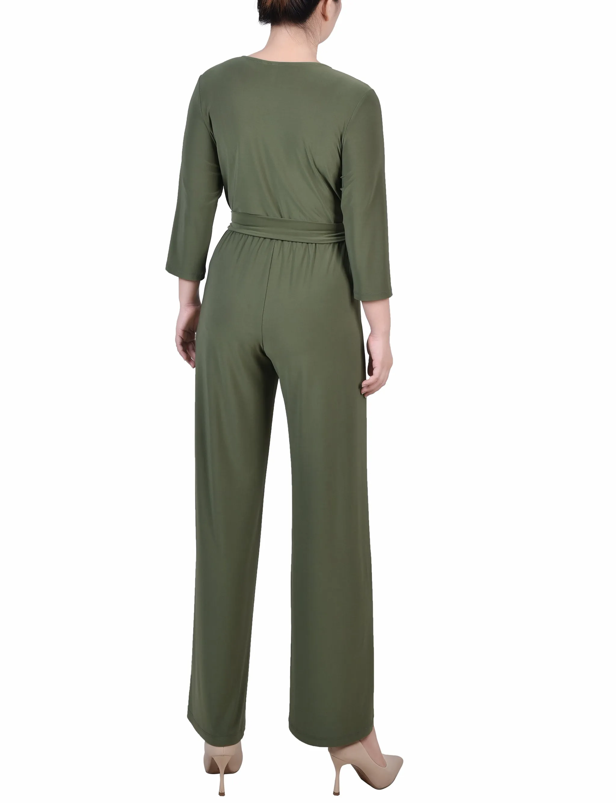 Olive Short 3/4 Sleeve Belted Jumpsuit - Petite sold by Dress Barn product image thumbnail 4