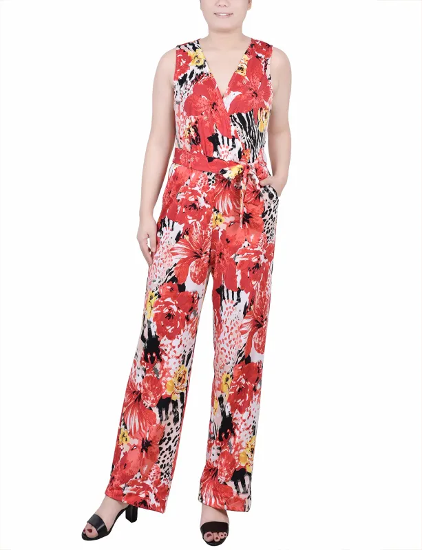 Tropical Sleeveless Belted Jumpsuit - Petite sold by Dress Barn