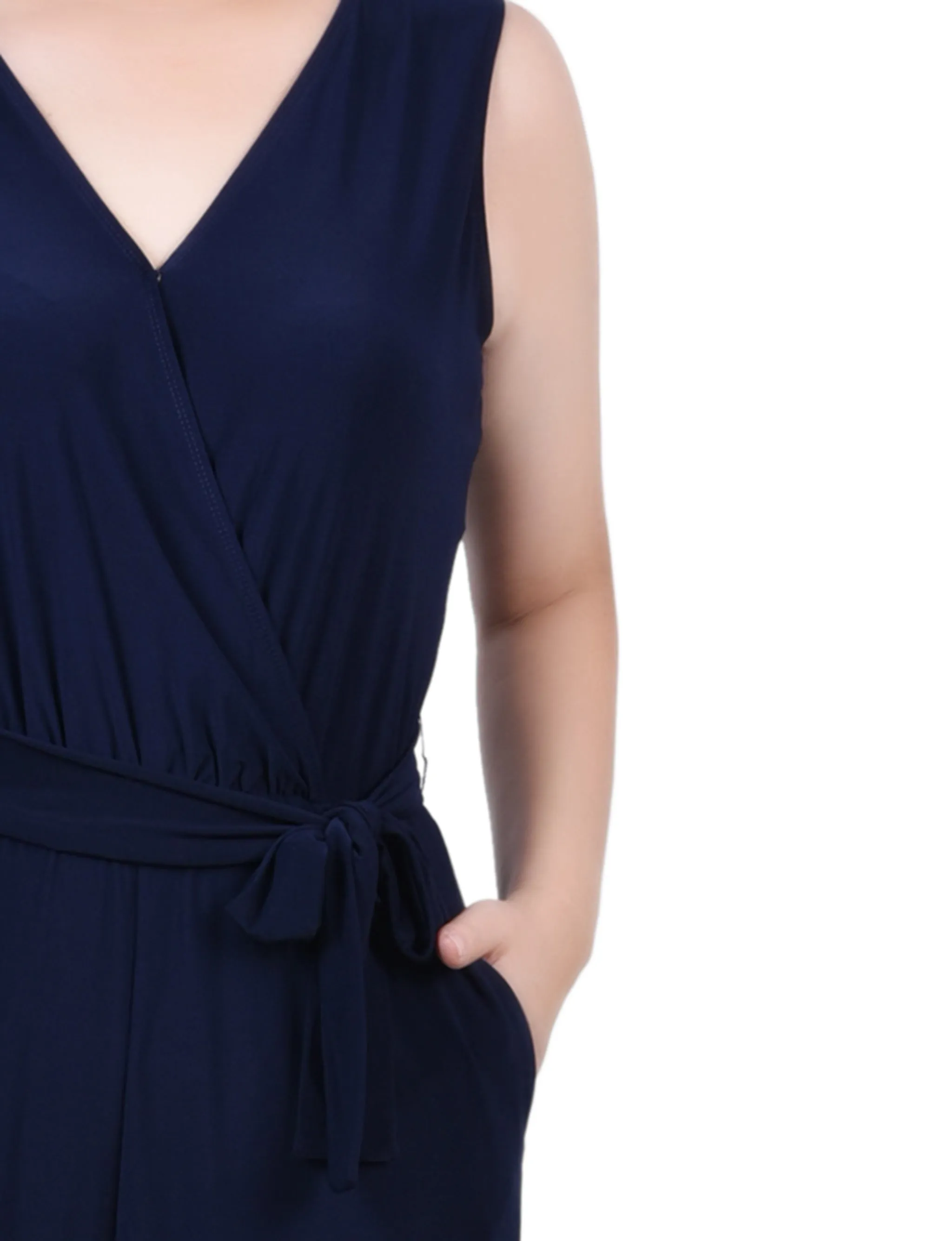 Navy Sleeveless Belted Jumpsuit - Petite sold by Dress Barn product image thumbnail 3