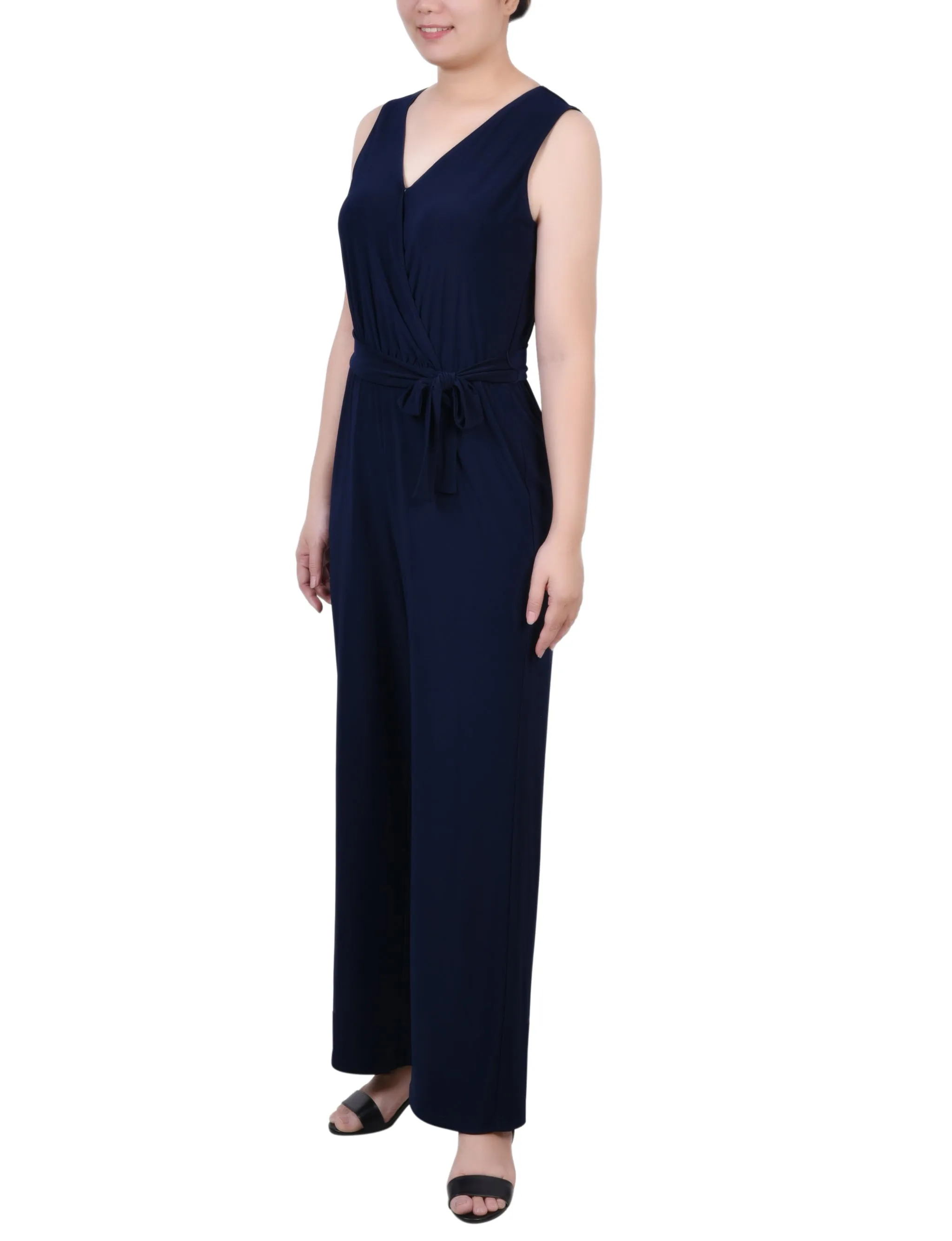 Navy Sleeveless Belted Jumpsuit - Petite sold by Dress Barn product image thumbnail 2