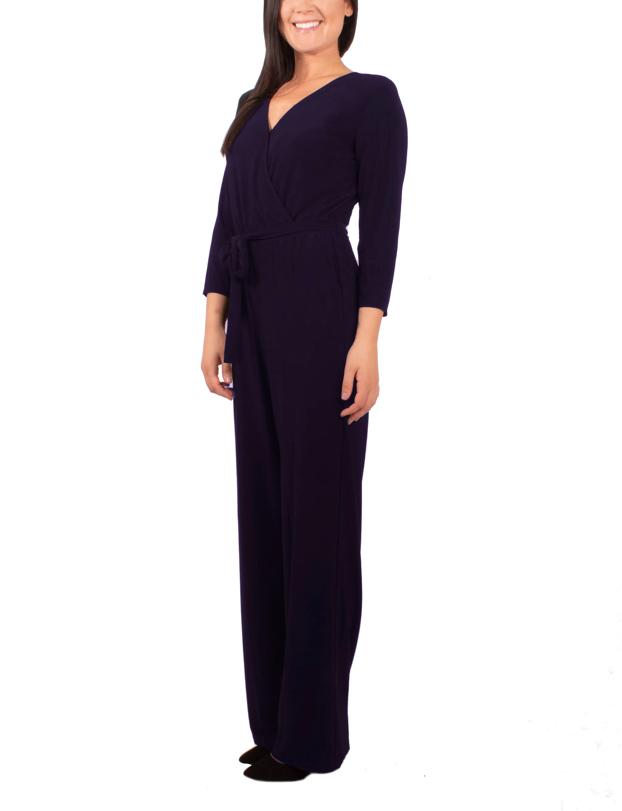 Navy 3/4 Sleeve Belted Jumpsuit - Petite Short sold by Dress Barn product image thumbnail 2