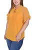 Golden Glow Short Ruffled Sleeve Crepe Knit Top With Chiffon Sleeves - Plus sold by Dress Barn