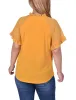 Golden Glow Short Ruffled Sleeve Crepe Knit Top With Chiffon Sleeves - Plus sold by Dress Barn