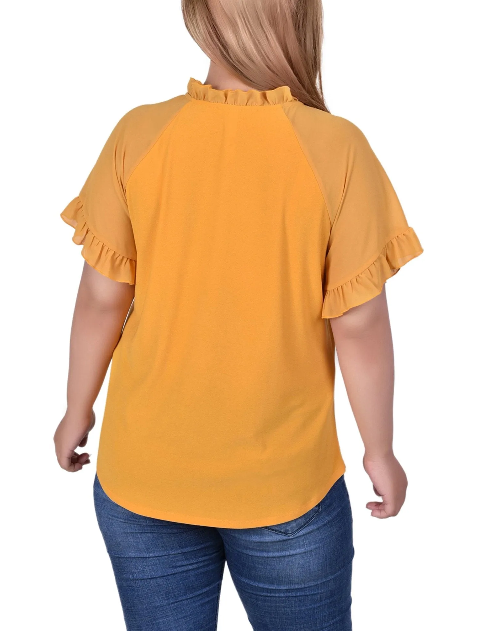 Golden Glow Short Ruffled Sleeve Crepe Knit Top With Chiffon Sleeves - Plus sold by Dress Barn product image thumbnail 4