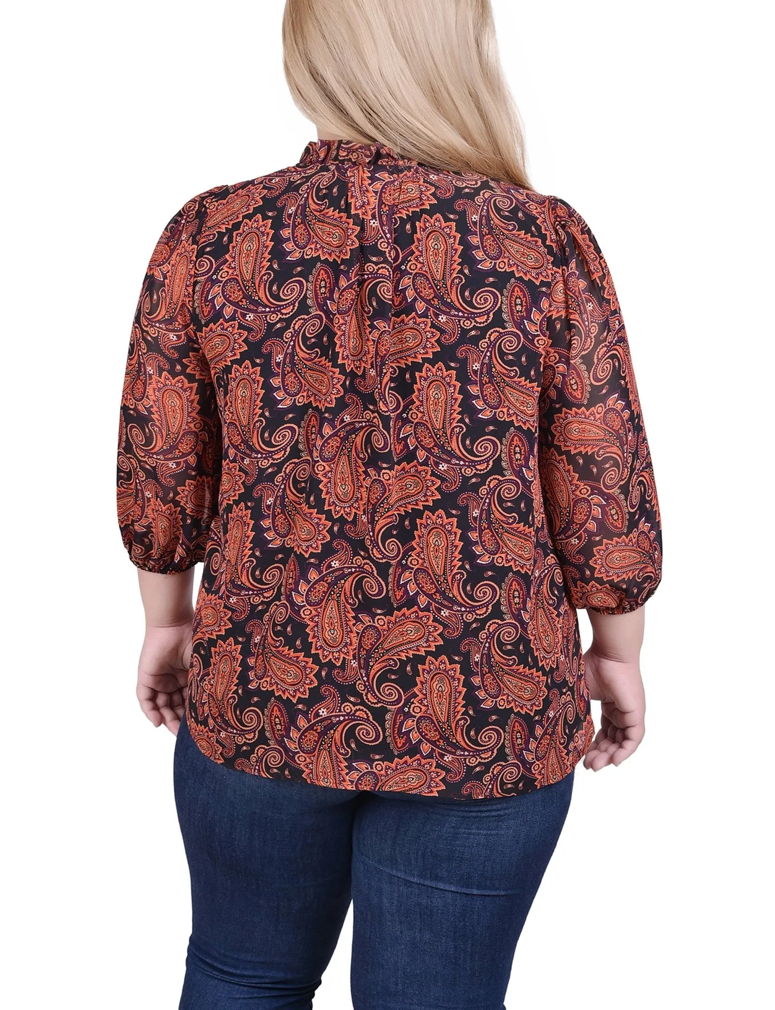 Rust Black Paisley 3/4 Sleeve Chiffon Blouse - Plus sold by Dress Barn product image thumbnail 4