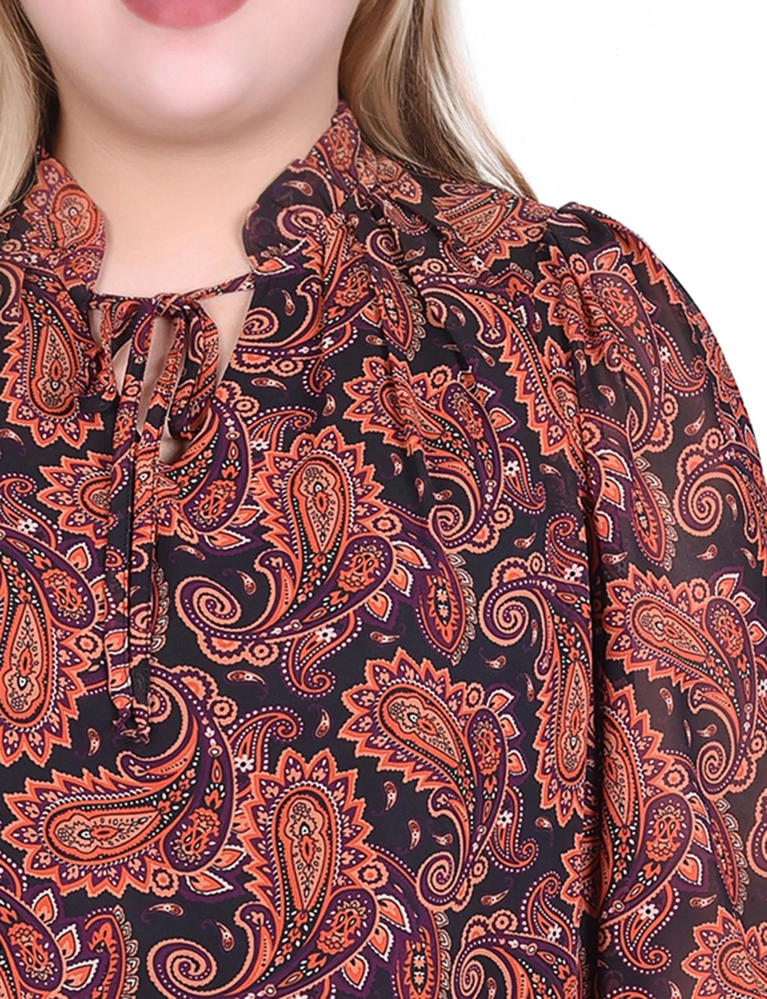 Rust Black Paisley 3/4 Sleeve Chiffon Blouse - Plus sold by Dress Barn product image thumbnail 3