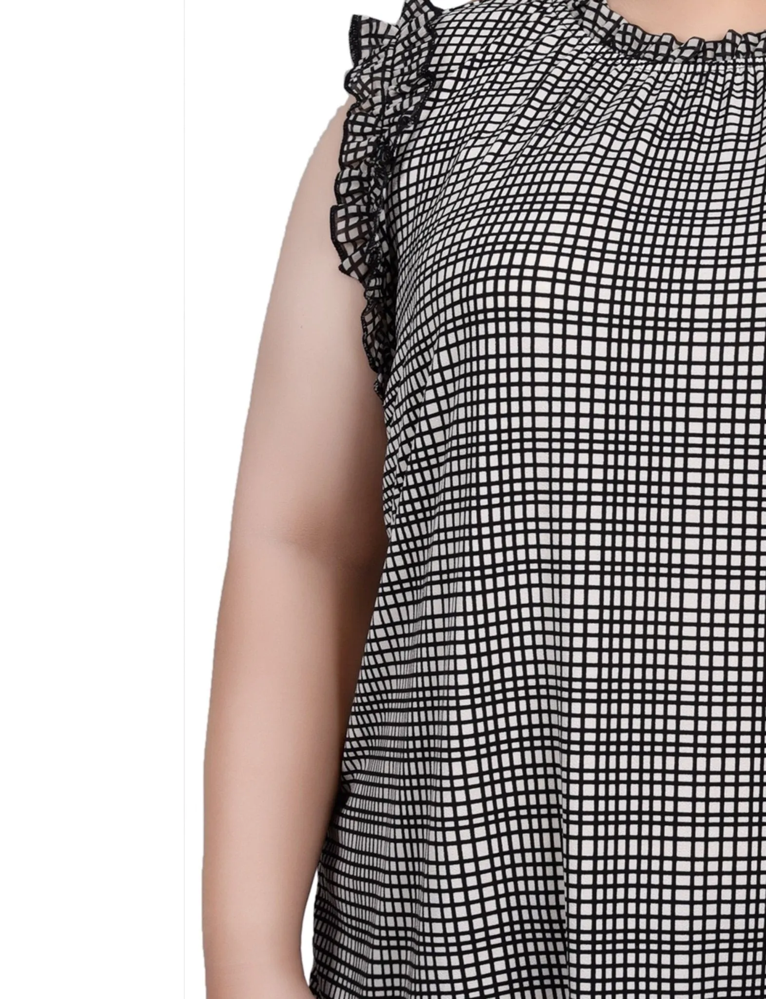 Windowpane Sleeveless Crepe Top With Chiffon Ruffles - Plus sold by Dress Barn product image thumbnail 3