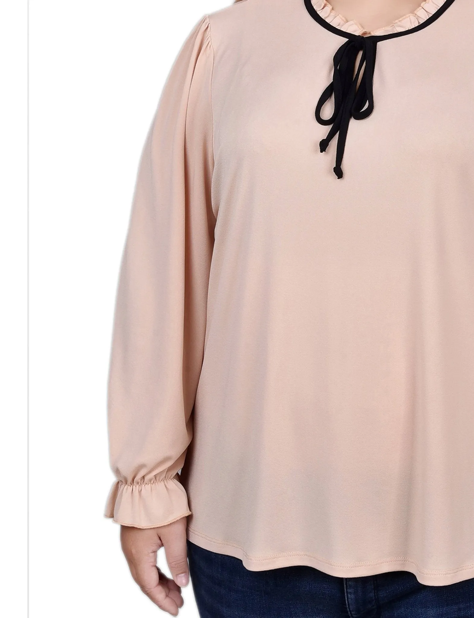 Semolina Black Long Sleeve Tie Neck Top - Plus sold by Dress Barn product image thumbnail 3