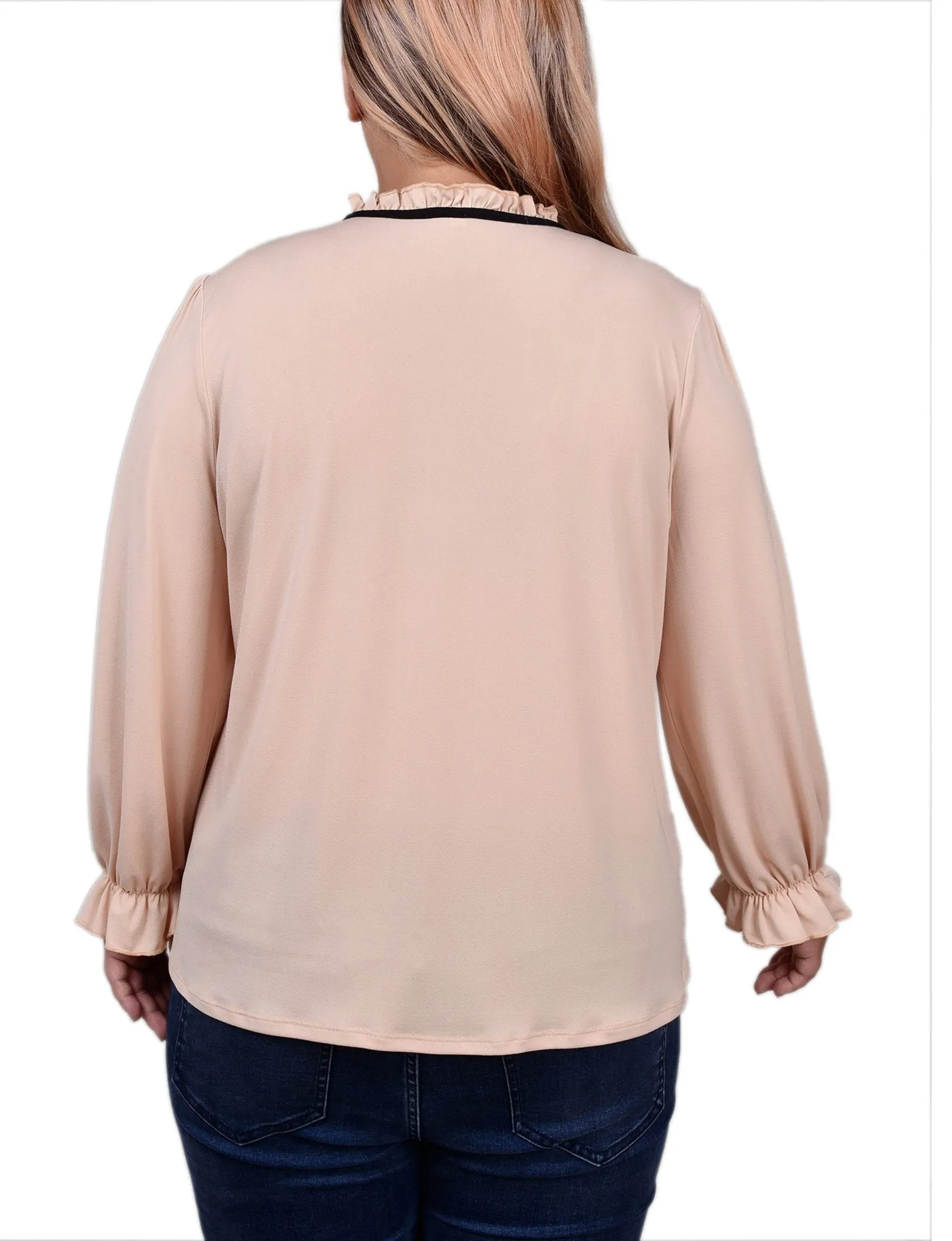 Semolina Black Long Sleeve Tie Neck Top - Plus sold by Dress Barn product image thumbnail 4