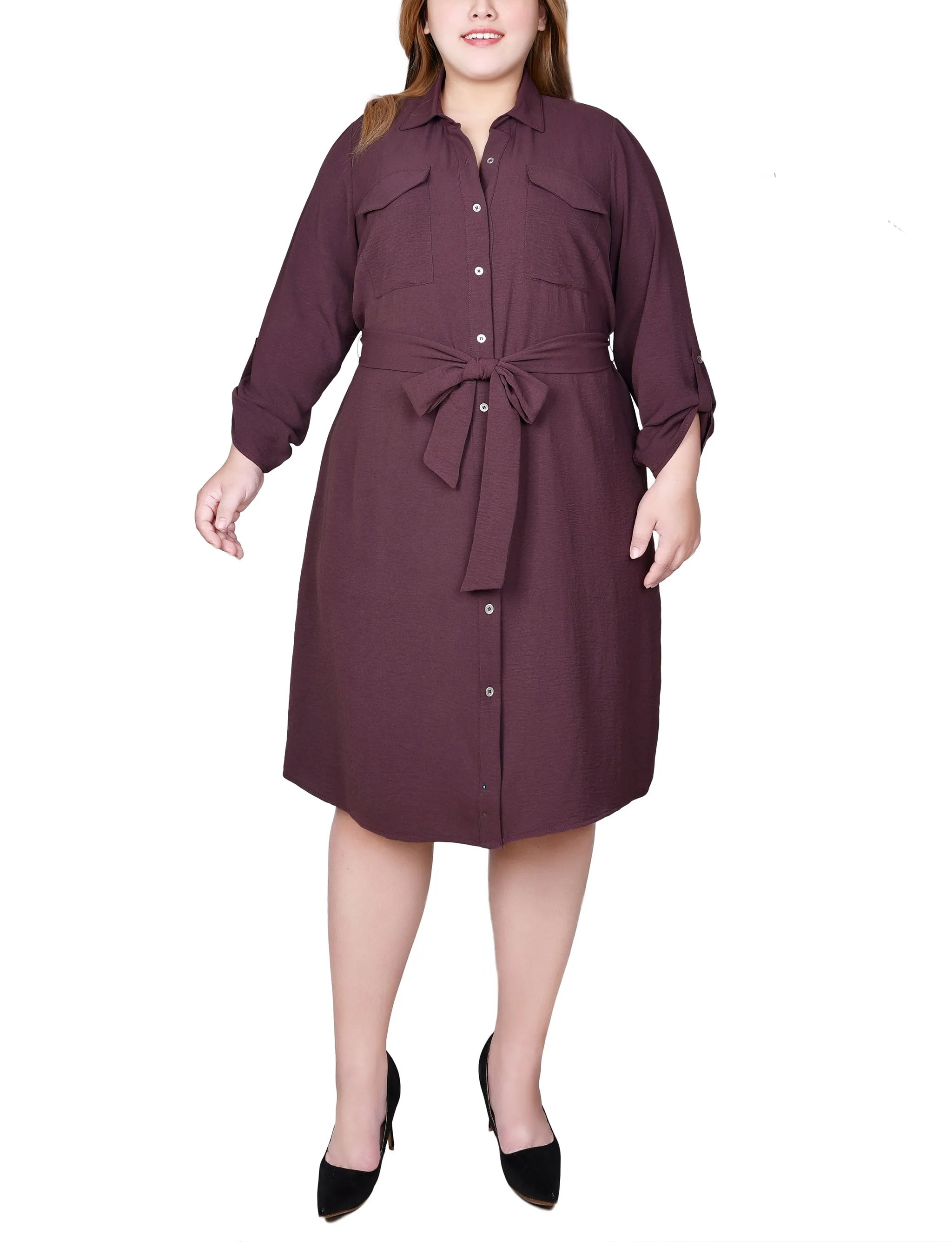 Fudge Long Roll Tab Sleeve Shirtdress - Plus sold by Dress Barn