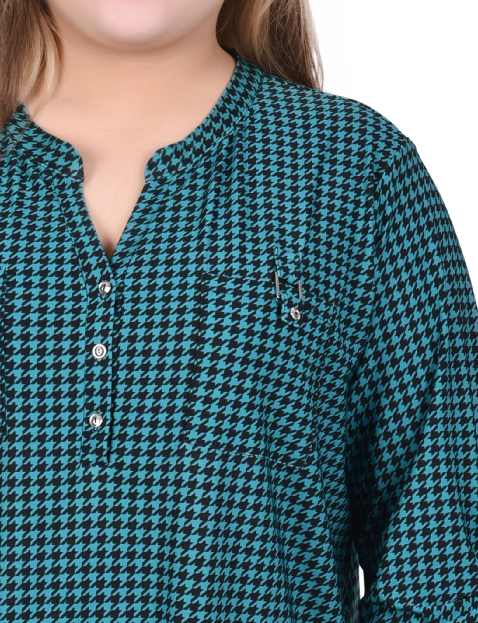 Fanfare Black Houndstooth Long Tab-Sleeve Top With Pockets - Plus sold by Dress Barn product image thumbnail 3