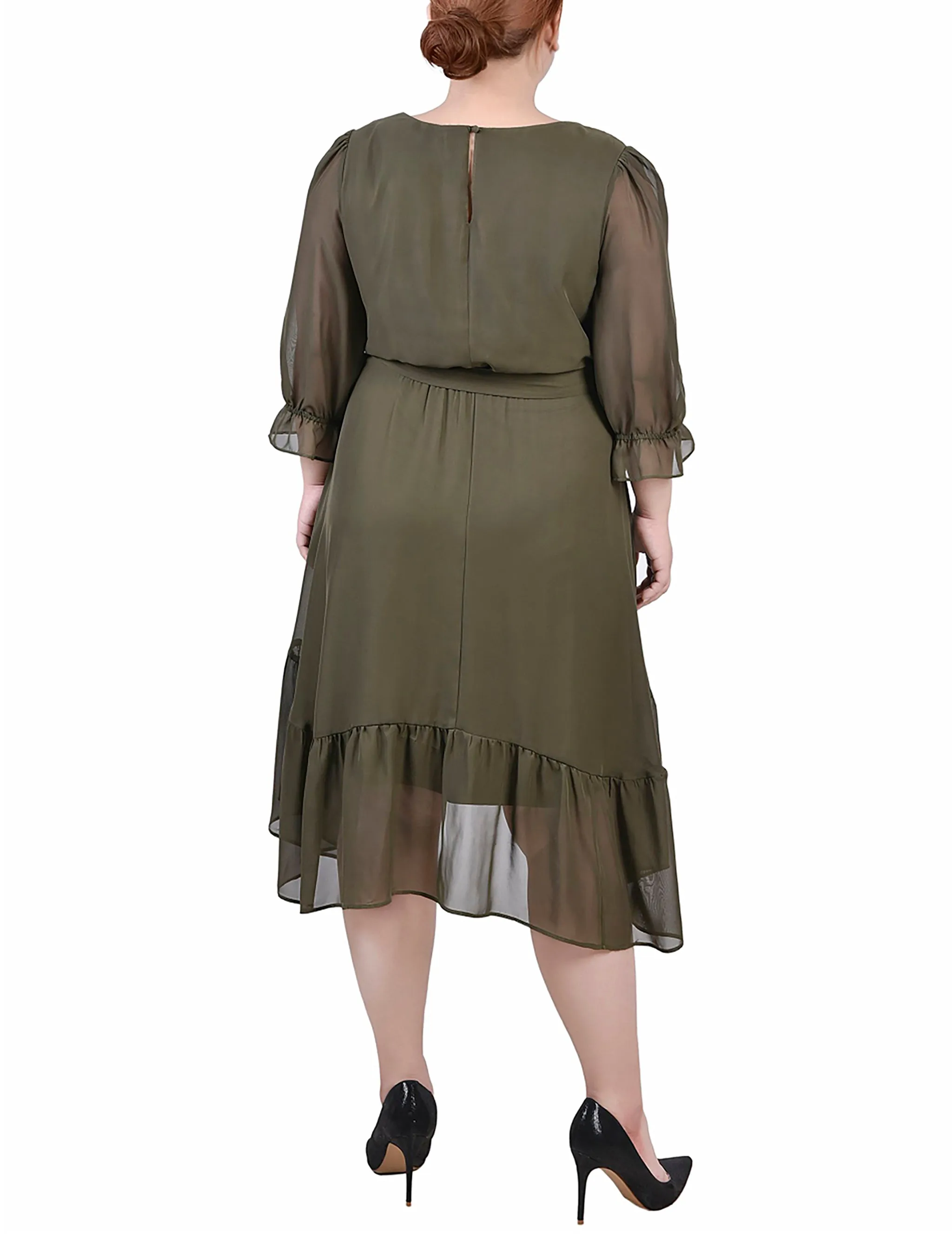 Olive 3/4 Sleeve V-Neck Flounced Dress - Plus sold by Dress Barn product image thumbnail 3