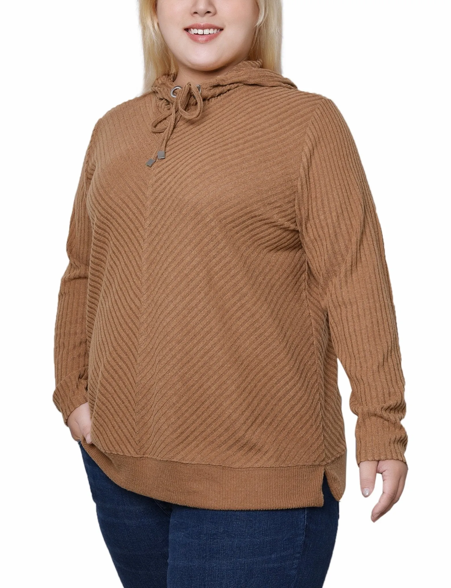 Cinnamon Ribbed Long Sleeve Hoodie - Plus sold by Dress Barn product image thumbnail 2