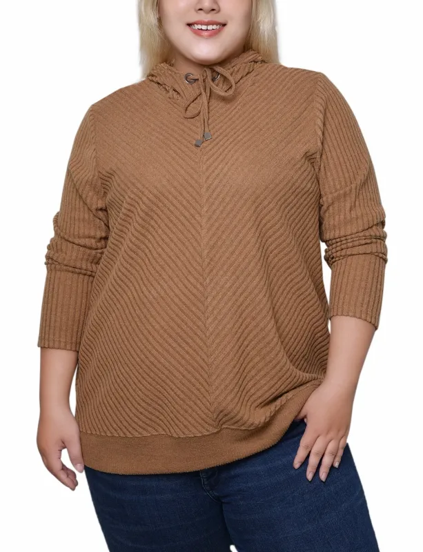 Cinnamon Ribbed Long Sleeve Hoodie - Plus sold by Dress Barn