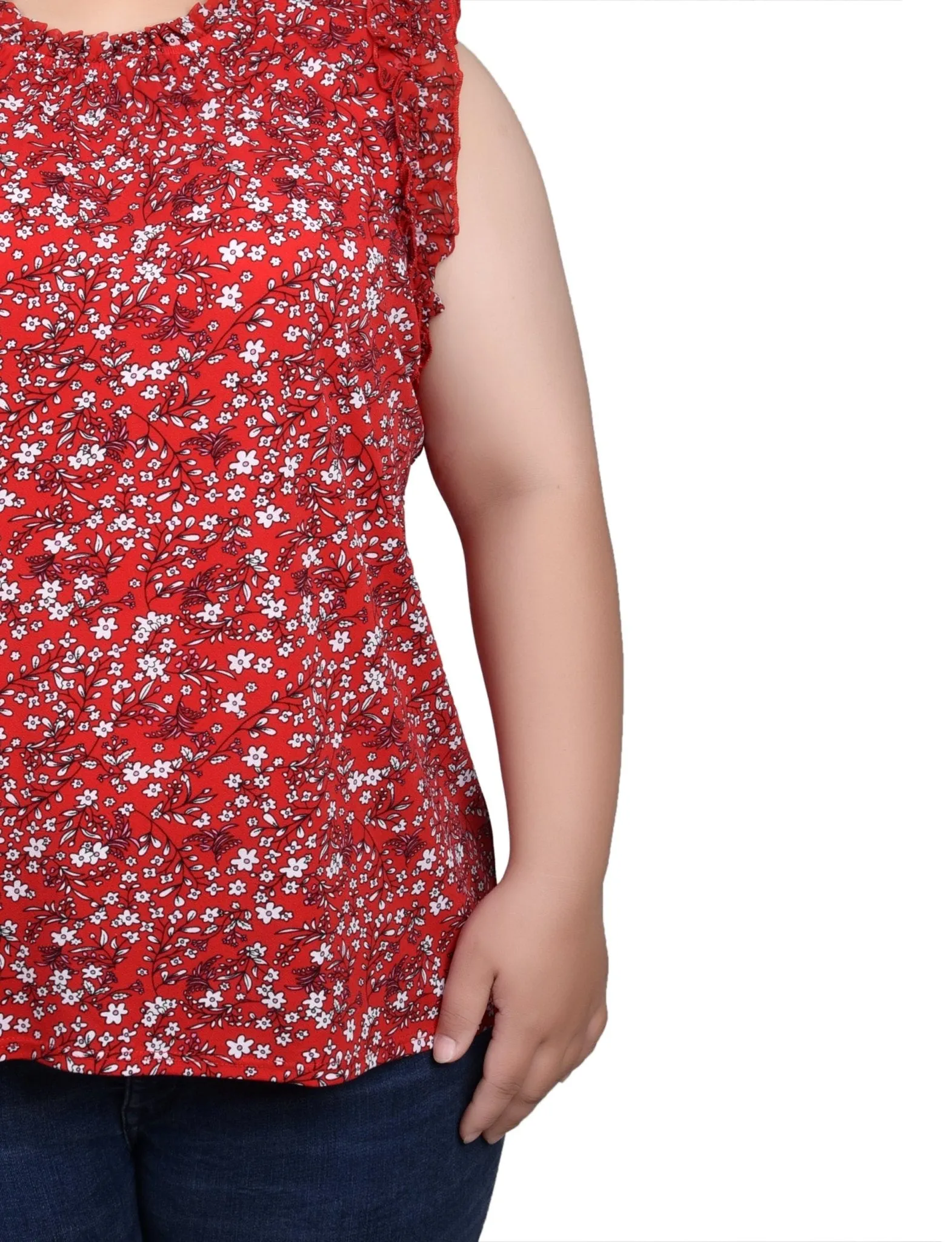 Red Disty Sleeveless Crepe Top With Chiffon Ruffles - Plus sold by Dress Barn product image thumbnail 3