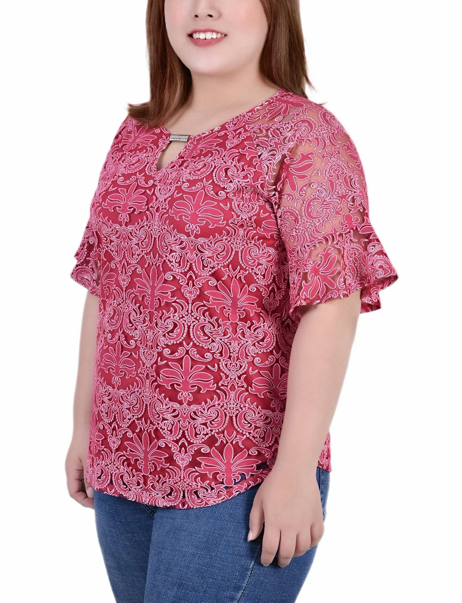 Jazzy Starthrone Short Bell Sleeve Lace Blouse - Plus sold by Dress Barn product image thumbnail 2