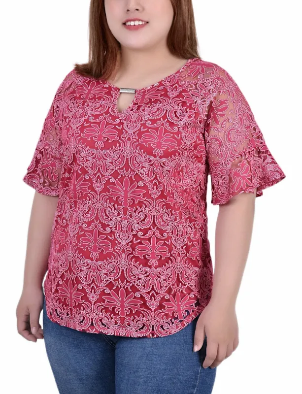 Jazzy Starthrone Short Bell Sleeve Lace Blouse - Plus sold by Dress Barn