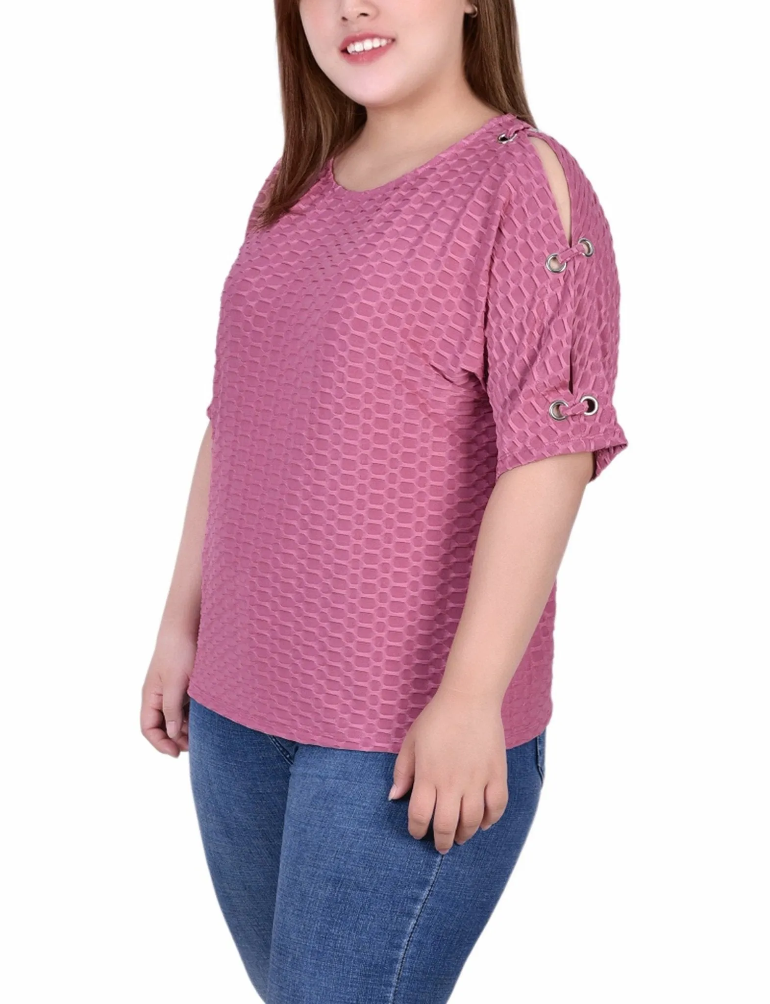 Mauve Honeycomb Open Shoulder Tunic - Plus sold by Dress Barn product image thumbnail 2