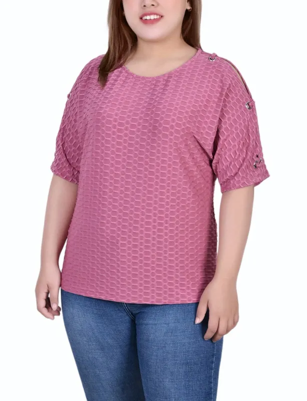 Mauve Honeycomb Open Shoulder Tunic - Plus sold by Dress Barn