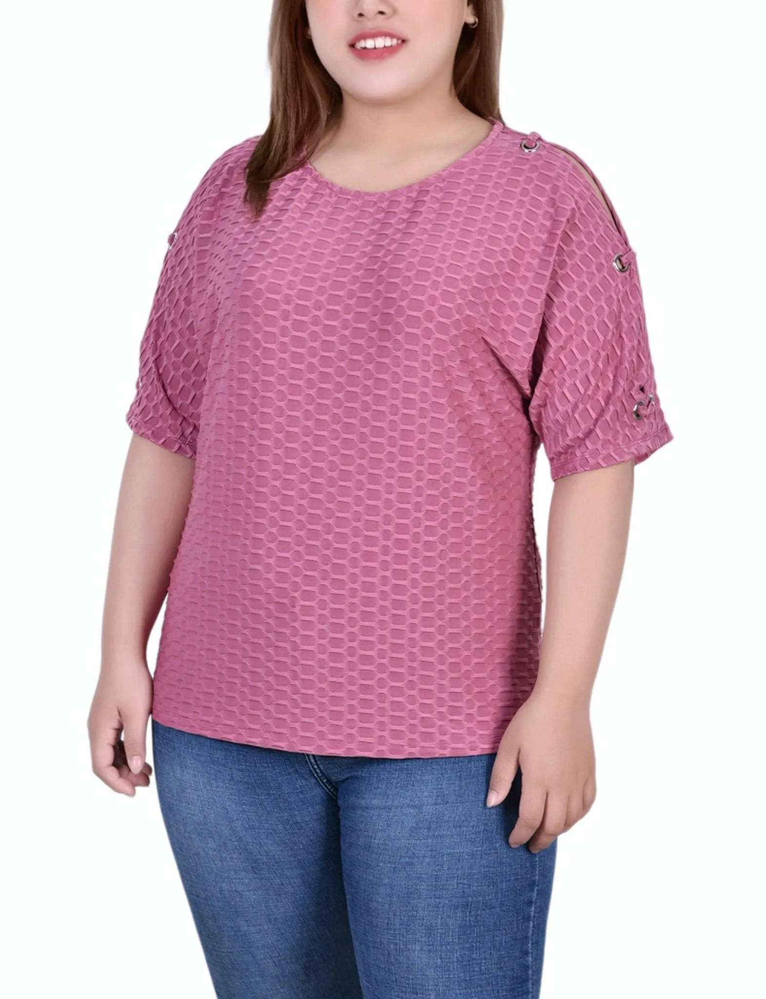 Mauve Honeycomb Open Shoulder Tunic - Plus sold by Dress Barn